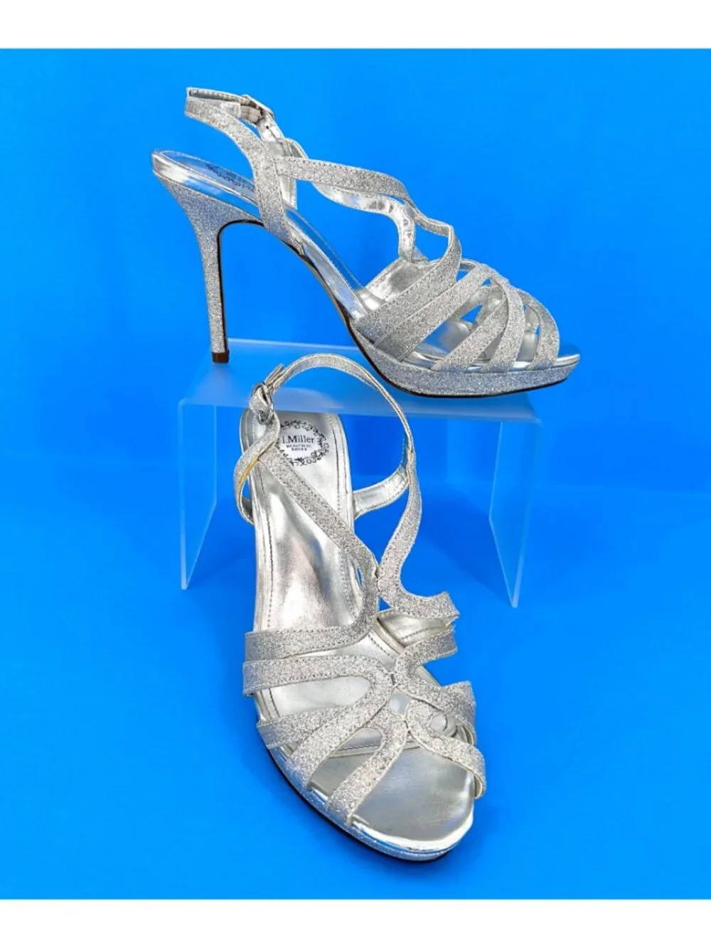 I. MILLER SILVER GLITTER HEELS - 8M